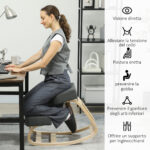 Sedia Ergonomica con Inginocchiatoio in Legno di Betulla e Cuscino, 51x69x58 cm, Grigio - immagine 5