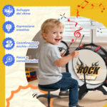 Set Batteria Giocattolo per Bambini con Sgabello, Gioco Musicale per Bambini 3-6 Anni, Nero - immagine 6