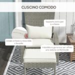 Sedia da Giardino con Poggiapiedi e Cuscini Imbottiti, in Rattan e Acciaio, 64x82x89 cm, Grigio e Crema - immagine 6