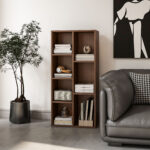 Mobile Libreria a Cubi in Legno con 7 Ripiani di Diverse Dimensioni, 50x24x106 cm, color Noce - immagine 7