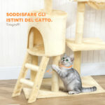Torre per Gatti con Casetta, Trespolo, Piattaforme e 4 Topolini Appesi, 60x35x134 cm, Beige - immagine 7