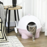 Lettiera per Gatti 4kg Max con Coperchio e Paletta Inclusa, 53x51x48 cm, Bianca e Rosa - immagine 7