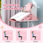 Set Scrivania e Sedia per Bambini Regolabili, Banco Scuola con Piano Inclinabile, Cassetto, Scaffale, Rosa - immagine 4