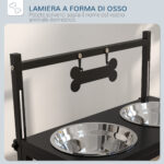 Portaciotole per Cani Rialzata con Altezza Regolabile, 2 Ciotole in Acciaio da 9ml, Nero - immagine 4