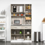 Credenza Cucina Multifunzione con Cassetti e Vani Aperti, in Legno, 1cm, Bianco - immagine 2