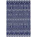 Tappeto da Esterno Reversibile Stile Geometrico con Borsa di Trasporto, 182x274 cm, Blu e Bianco