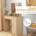 Toeletta da Camera con Armadietto, Cassetto, Specchio per Trucco e Ripiani Aperti, 90x38x138 cm, Acero - immagine 6