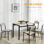Set da Pranzo con Tavolo Rettangolare e 4 Sedie in Acciaio e MDF, Nero e Rovere - immagine 5