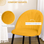 Set 2 Sedie da Pranzo Design Nordico in Metallo e Tessuto Effetto Velluto Giallo e Nero, 52x54x79 cm - immagine 5