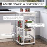 Carrello Isola da Cucina Salvaspazio in Legno di Pino, Carrello Portavivande con 4 Ruote Cassetto 3 Cesti Estraibili Portafrutta, Bianco - immagine 5
