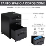 Cassettiera Portadocumenti da Ufficio Schedario con 3 Cassetti e Serratura, in Legno, Nero, 39,2 x 40 x 65,4cm - immagine 4