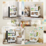 Libreria per Bambini 3-8 Anni a Due Lati, Scaffale Portagiochi con Ruote e Lavagna Nera, Bianco - immagine 9