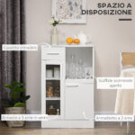 Credenza Moderna con Armadietti e Cassetto in Legno e Vetro, 60x40x95cm, Bianco - immagine 4