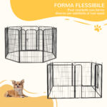 Recinto per Cani di Piccola Taglia a 8 Pannelli Modulabili da 80x1,5x1 cm, Box per Cani e Cuccioli Pieghevole con Porta in Acciaio con 8 Picchetti, Grigio - immagine 4