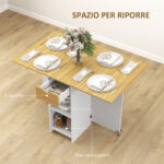 Tavolo da Pranzo Pieghevole per 2-4 Persone con 2 Ribalte, Cassetto e Ripiani, Quercia - immagine 5