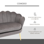Divanetto 2 Posti in Tessuto Effetto Velluto con Braccioli, Divano Moderno con Seduta Imbottita per Camera da Letto e Soggiorno, 133x63x75cm, Grigio - immagine 6
