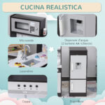 Cucina Giocattolo per Bambini in Legno con 14 Accessori, Forno, Lavandino, Frigo e Microonde, Età 3+ Anni, 86x64x84,5cm, Argento e Marrone - immagine 6