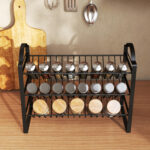 Portaspezie da Cucina a 3 Livelli, Organizer Salvaspazio con Ripiani Inclinati in Metallo, Nero - immagine 9