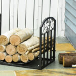 Portalegna da Interno ed Esterno in Metallo con Ripiano Curvo, Fino 60kg di Legna, Nero, 60,5x36x46,5cm - immagine 7