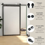 Kit Porta Scorrevole 90kg max Salvaspazio in Acciaio al Carbonio con Accessori 244x0,5x4 cm, Nero - immagine 6
