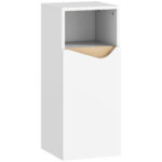 Mobiletto Bagno con Armadietto con Anta Ammortizzata e Vano Aperto, 30x30x71,5 cm, Bianco e Legno