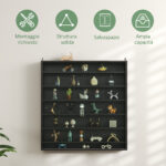 Bacheca Portaoggetti a 6 Ripiani Regolabili in Legno con Ante in Vetro, 80x9,5x83 cm, Nero - immagine 6