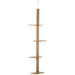 Albero Tiragraffi per Gatti a 4 Livelli, Fissaggio a Soffitto Regolabile, 43x27x228-260cm