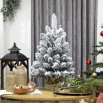 Albero di Natale Piccolo Alto 60 cm con 72 Rami Innevati, Pigne e Bacche Rosse, Verde - immagine 2