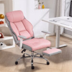 Sedia da Ufficio Ergonomica Rinforzata con Braccioli Regolabili, Poggiapiedi e Poggiatesta, Rosa - immagine 2