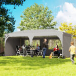 Gazebo Pieghevole 3x6 m con Pareti e Altezza Regolabile, Protezione UV 50+, Grigio Chiaro - immagine 2