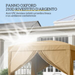 Gazebo da Esterno 3x3 m Pieghevole con 4 Pannelli Laterali, in Acciaio e Tessuto Oxford Cachi - immagine 5