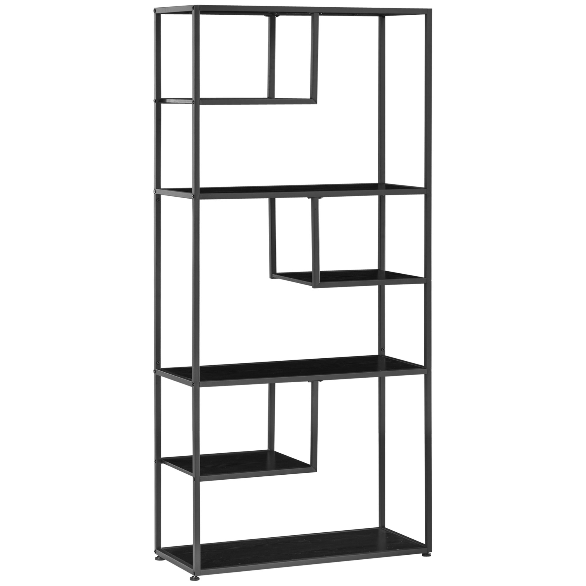 xIE98a185514f6765.jpg Mobile Libreria a 7 Livelli in Truciolato e Acciaio per Soggiorno, Camera da Letto e Ufficio, 83x34x180 cm, Nero - immagine 1
