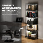 Libreria Scaffale in Stile Industriale a 5 Ripiani con Illuminazione LED, in Metallo e Legno, 60x30x179 cm, Nero - immagine 5