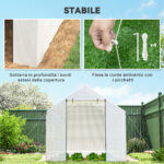 Serra a Tunnel 2x3x2 m con Porte e Finestre Avvolgibili e Tetto a Punta, in Acciaio e PE, Bianco - immagine 6