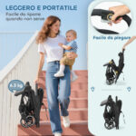 Passeggino per Bambini 0-3 Anni Pieghevole e Leggero con Schienale Regolabile, Capottina, Cestino, Grigio Scuro - immagine 5