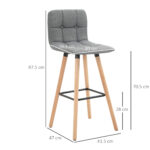 Set 2 Sgabelli da Bar, Sgabelli Cucina con Schienale e Poggiapiedi, Seduta Imbottita in Tessuto e Gambe in Legno, 41,5x47x97,5, Grigio - immagine 3
