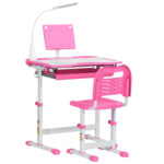Banco Scuola Regolabile con Sedia per Bambini 6-12 Anni, 70x49,5x80-105 cm, Rosa