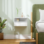 Comodino Sospeso per Camera da Letto con Cassetto e Ripiano Aperto in Legno, 35x32x22,5 cm, Bianco - immagine 6