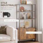 Scaffale Libreria in Stile Vintage con 3 Ripiani, 1 Armadietto in Legno e Telaio in Metallo Nero 76x33x162,5cm - immagine 4
