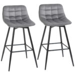 Set 2 Sgabelli Alti da Bar con Sedie Imbottite e Poggiapiedi Stile Nordico, con schienale in Velluto, 45x47x88cm, Grigio | Aosom Italy