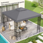 Tetto di Ricambio per Gazebo 3x3m a 2 Livelli e Resistente ai Raggi UV, Grigio Scuro - immagine 8