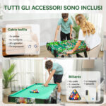 Tavolo da Gioco 6 in 1 con Calcio Balilla, Biliardo, Air Hockey, Ping Pong, Anelli e Hockey su Prato, 118x104x71 cm - immagine 6