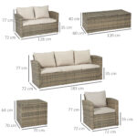 Set da Giardino 6 Pezzi in Rattan con Divani, Poltrone e Tavoli Contenitore, Beige - immagine 3