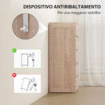 Cassettiera 5 Cassetti in Legno con Guide in Metallo e Maniglie Scanalate, 60x39x1 cm, color Faggio - immagine 6