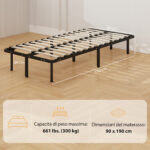 Struttura Letto Industriale a 28 Doghe con Spazio Contenitore, in Legno e Acciaio, 190x90x31 cm, Nero e Legno - immagine 3