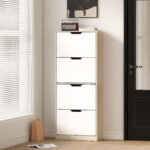 Scarpiera Salvaspazio Slim a 4 Cassetti per 20 Paia di Scarpe 62,5x26x156 cm, color Legno e Bianco - immagine 8