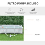 Piscina Fuori Terra Autoportante, Piscina Rigida Rettangolare con Filtro e Valvola in Acciaio e PVC, Grigio, 252x152x65cm - immagine 5