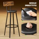 Set 2 Sgabelli da Bar Stile Industriale con Schienale, Seduta in Finta Pelle e Poggiapiedi, Marrone Rustico - immagine 4