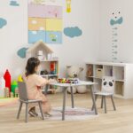 Set Tavolino e 2 Sedie per Bambini 3-8 Anni in MDF e Legno di Pino, Grigio - immagine 2