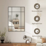 Specchio da Parete Stile Finestra con Montaggio Verticale e Orizzontale, 90x60 cm, Nero - immagine 4